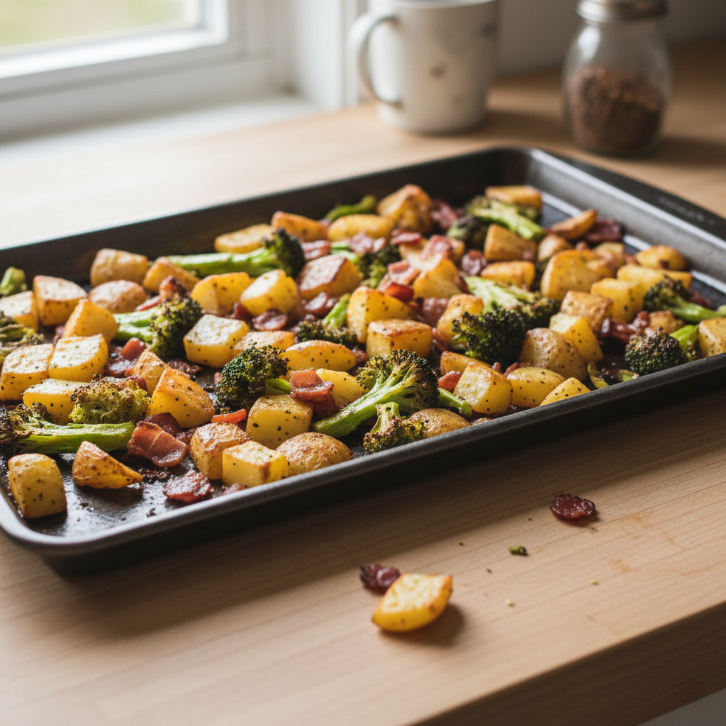 Roasted Potatoes with Crispy Pancetta and Broccoli