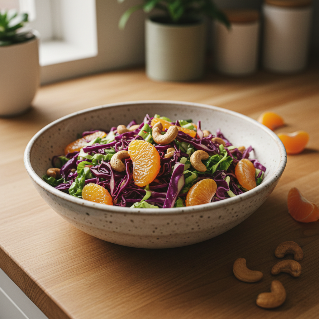 Delicious Winter Cabbage Salad with Clementine & Cashews