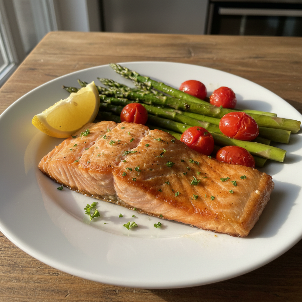 Quick Lemon Salmon with Asparagus & Tomatoes | SmartKitchen30