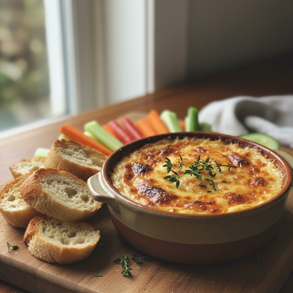 Easy Warm Cheese Dip with Sun-Dried Tomatoes & Basil
