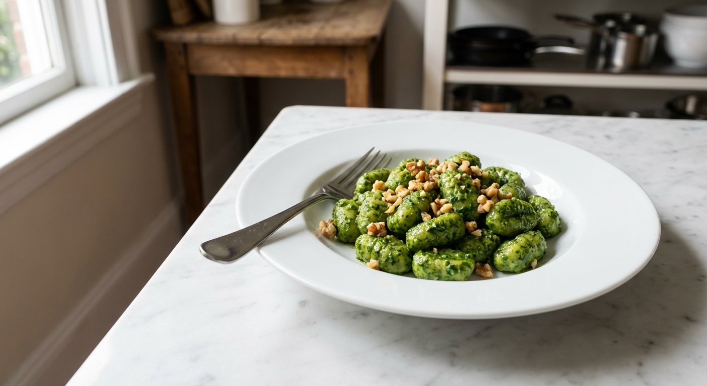 Quick Green Gnocchi with Spinach & Walnut Pesto
