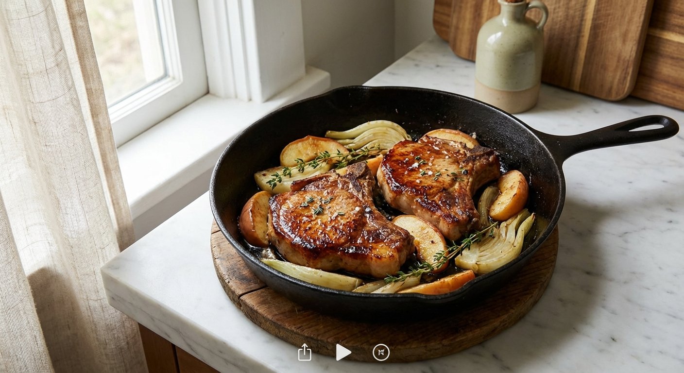 Quick One-Pan Pork Chop Dinner with Fennel & Apple