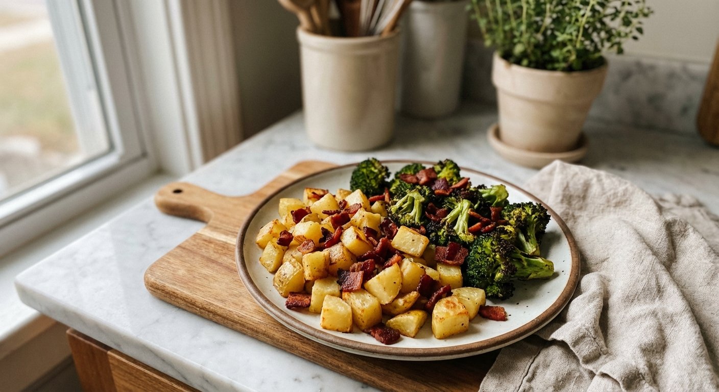 Speedy Roast Potatoes with Broccoli & Crispy Pancetta