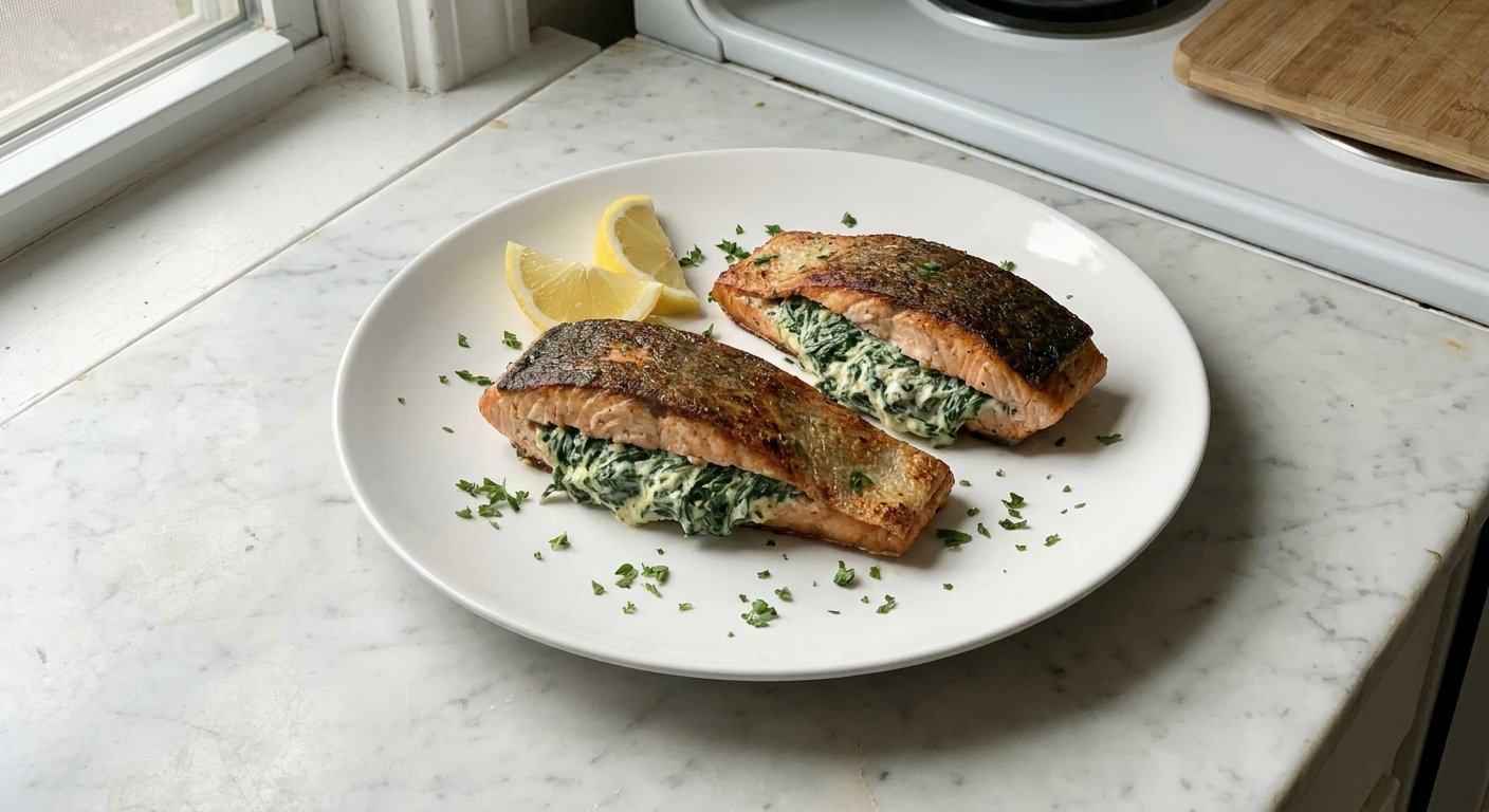 Speedy Stuffed Salmon with Creamy Spinach – 30 Mins