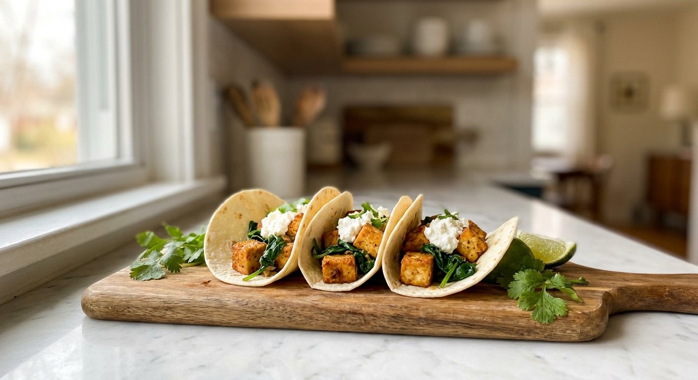Crispy Tofu Tacos with Spinach & Ricotta | Easy Dinner
