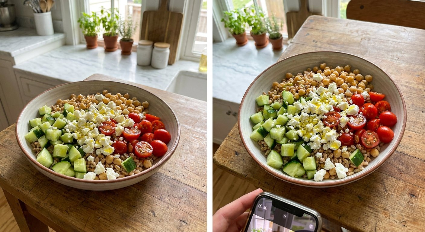 Quick Mediterranean Farro Bowl with Feta & Chickpeas