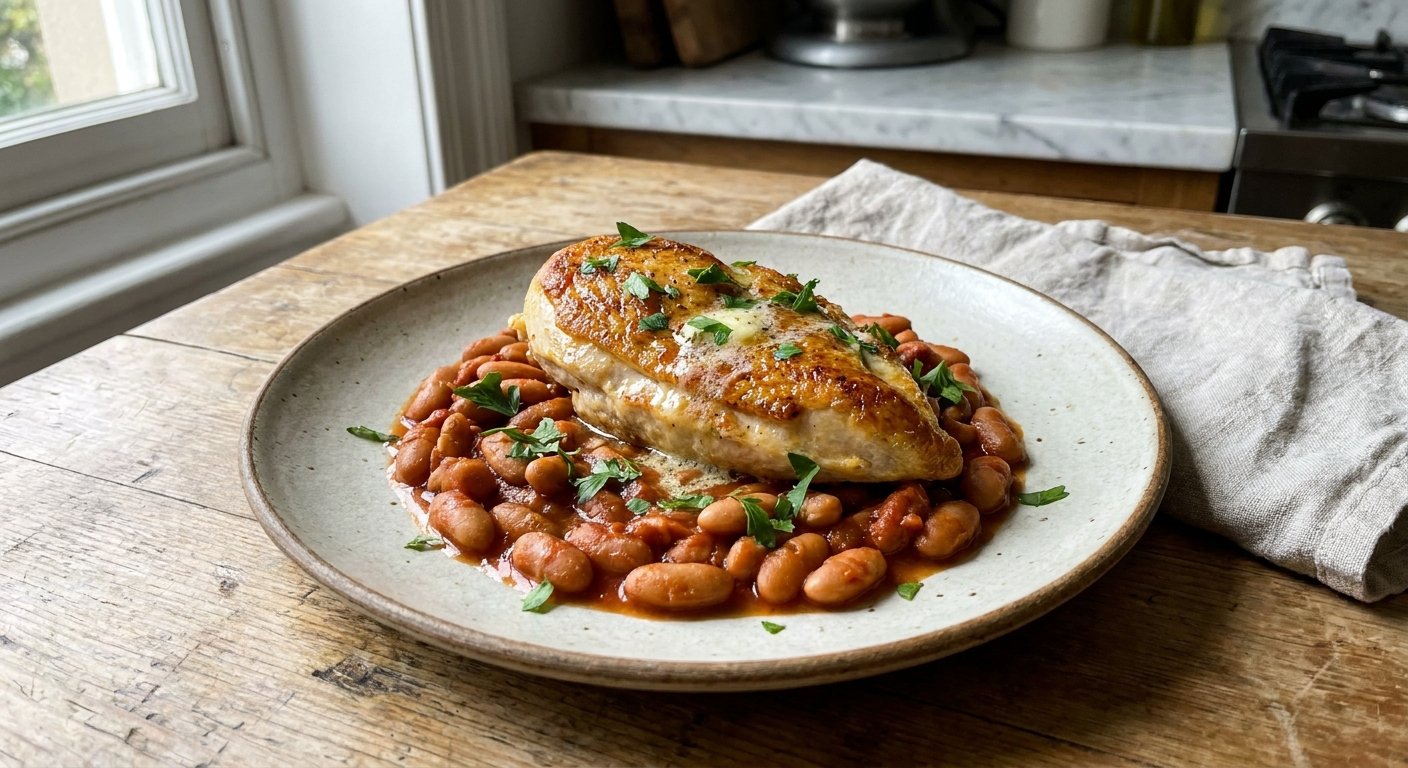 Crispy Garlic Butter Chicken with Creamy Beans – SmartKitchen30