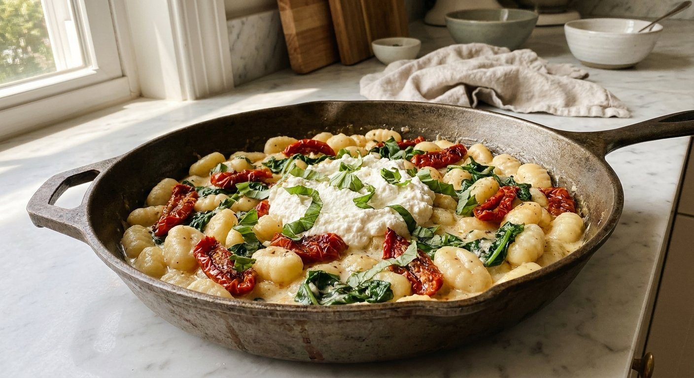 Quick One-Pan Gnocchi with Ricotta & Sundried Tomatoes